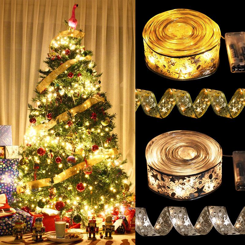 Christmas Decoration LED Ribbon Lights Christmas Tree Ornaments DIY Lace Bows String Light Navidad Home Decoration New Year 2025