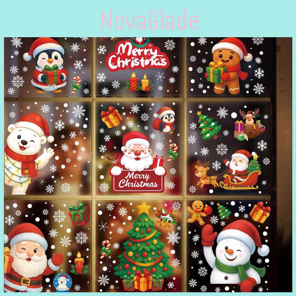 Weihnachts-Schneeflocken-Aufkleber PVC-Wandaufkleber mit Weihnachtsmann, Rentier, Schneemann für Feiertagsdekoration