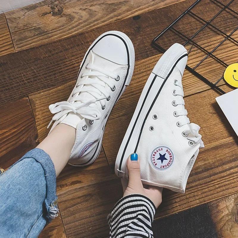 Canvas shoes, women's new white shoes, Korean version, men's shoes, couple's shoes, trendy Harajuku student board shoes