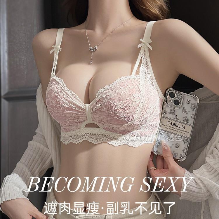Small Breasts Gather Underwear Women's Half Cup Shows Large Breasts, Anti-sagging Spring Lace Underwear Bra Set
