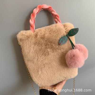 Cherry Plush Handbag Women's Bag, Fashionable and Sweet Shoulder Messenger Chain Bag, Cherry Bag, Plush Bag.