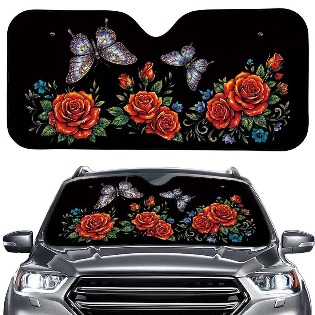 Butterfly Floral Foldable Car Windshield Sunshade - Universal Fit