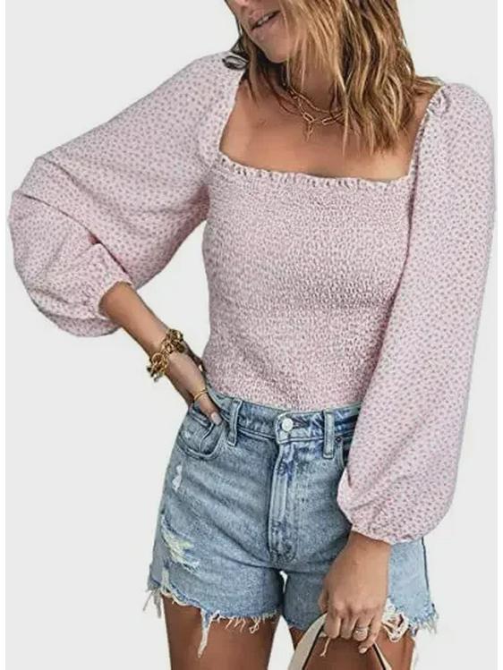 European-American Square Neck Long Sleeve Slim Fit T-Shirt: Women's New Spring Style Waist-Hugging Top