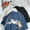 Cat Print Cartoon Trendy Brand Cute Short-Sleeved Hong Kong Style T-Shirt Boys Summer Trend Loose And Versatile Couple Clothes