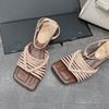 Fashion 2025 Brown Sandals Women Summer New Fashion Women's Sandals Open Toe Pumps Women Shoes Dress Soft-soled Heel High Shoes