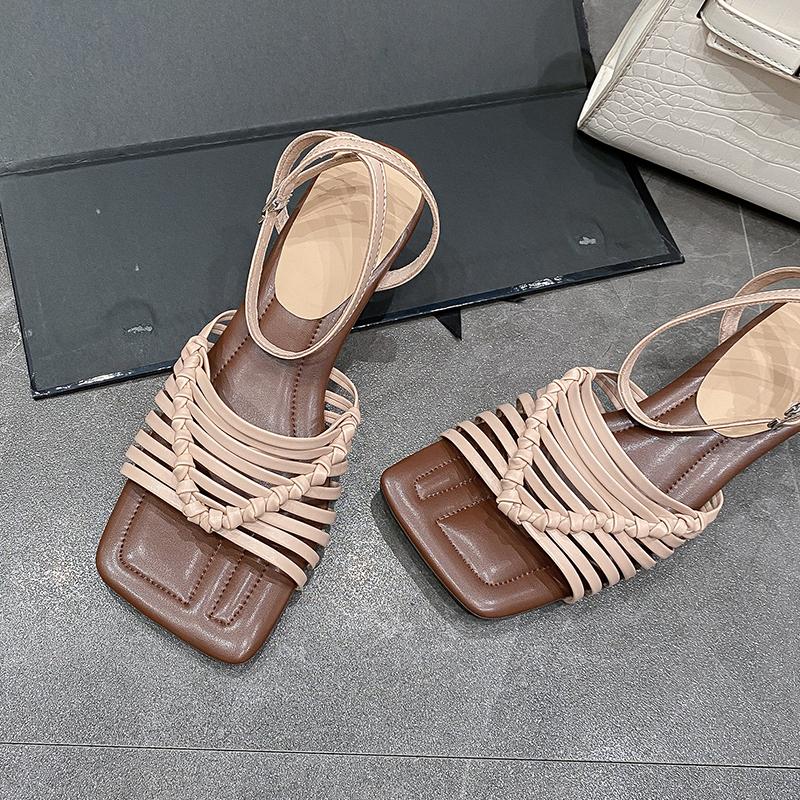 Fashion 2025 Brown Sandals Women Summer New Fashion Women's Sandals Open Toe Pumps Women Shoes Dress Soft-soled Heel High Shoes