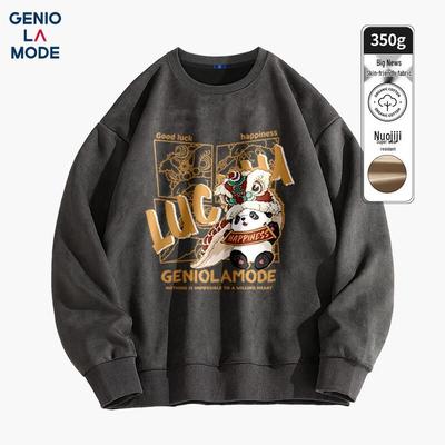 GENIOLAMODE Men's Suede Fleece Panda Print Pullover Sweatshirt