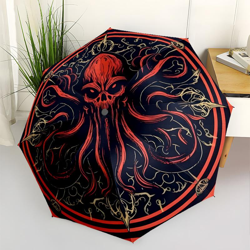 Cthulhu Mythos Symbolism Automatic Umbrella Retractable Design with 8-Rib Durability Durable Plastic & Iron Durable Everyday Carry Umbrella