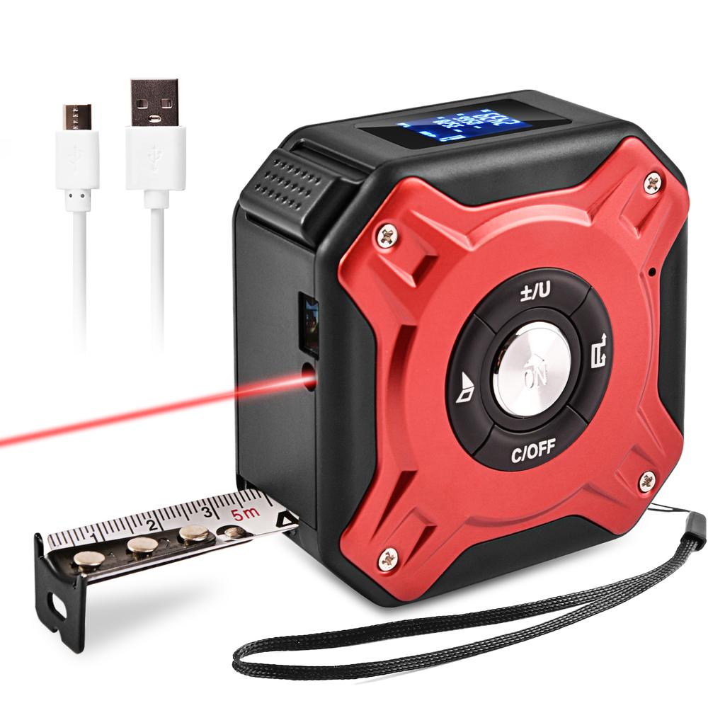 Smart Laser Distance Tape Measure 40M Laser Range 5M Steel Tape Front Back Reference Switch Unit Conversion LCD Display