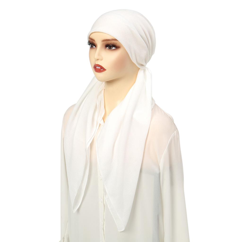 Solid Color Cotton Linen Turban Hijab Hats Head Wraps Muslim Hat Breathable Chemo Cap for Women Girls