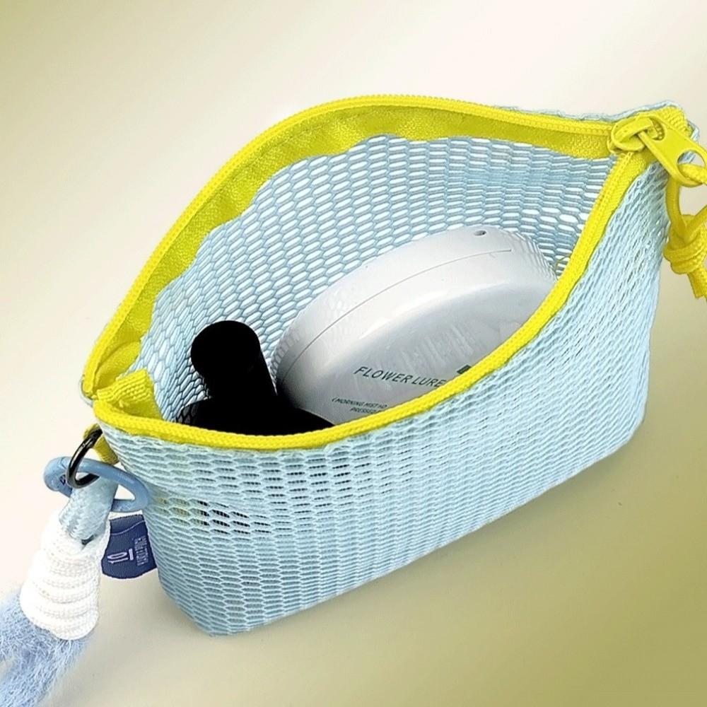 Portable Mesh Cosmetic Bag Candy Color Transparent Lipstick Key Storage Pouch Square Ultralight Zipper Coin Purse