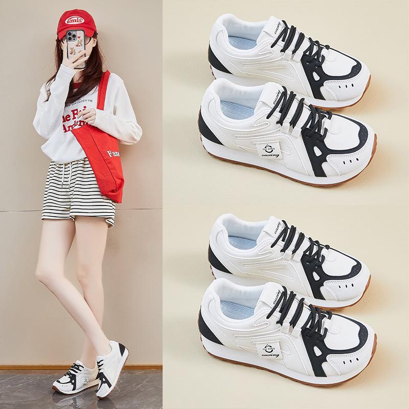 Casual Chunky Platform Sneakers for Women Breathable PU Leather Anti-Slip Sport Walking Shoes for Women Outdoor Comfortable Lace-up Tennis Sneakers