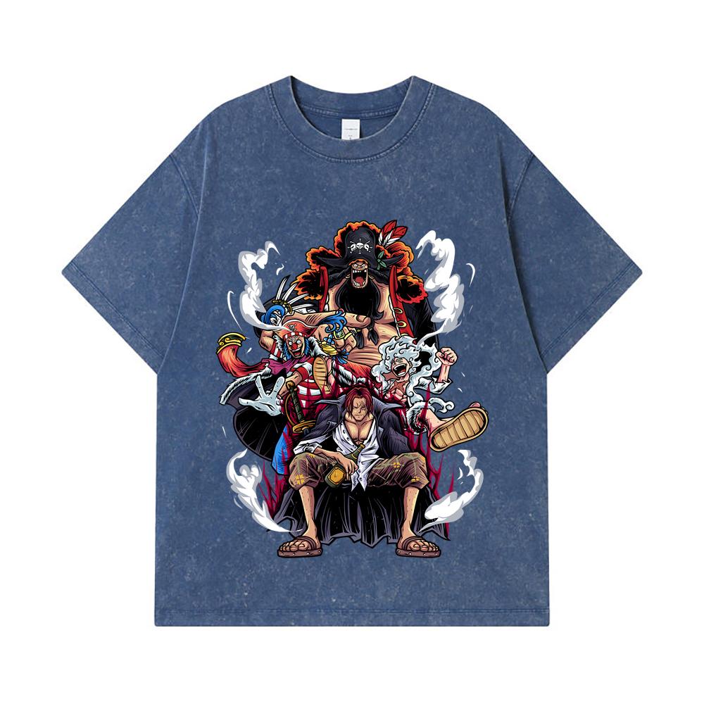 275 GSM Washed T-shirts 100% Cotton One Piece V4 Emperors Print Unisex Heavy Cotton T Shirt