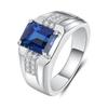 Luxury Sapphire Zircon Crystal Men's Fashion Jewelry Silver Ring