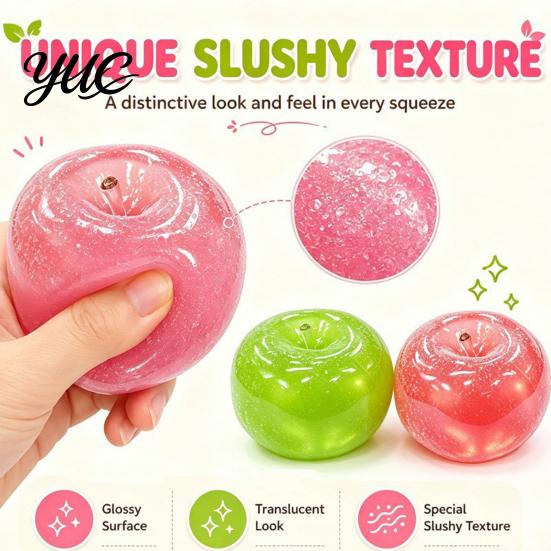 Desk Accessories for Adults Apple Ice Sand Squishy Fidget Toy, Slow Rising Squeeze Stress Relief Toys Transparent Fruit Sensory Toy Kids Soft