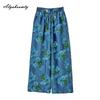 Plus Size Summer Women Tencel Jeans High Waist Floral Print Contrast Color Pants Casual Loose Vintage Ladies' Thin Jeans