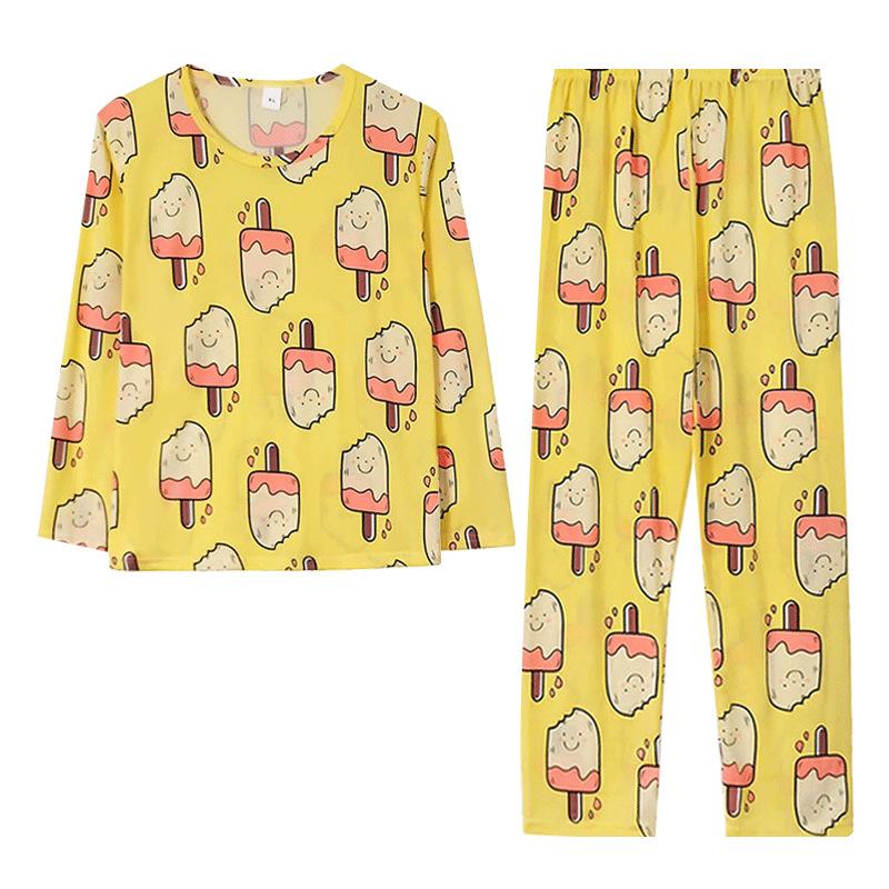 Pajamas Female Cute Fun Cartoon Long-sleeved Round Neck Fresh Small Ice Cream Can Be Worn Outside Loungewear Large Size Suit