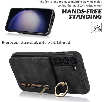 RFID Blocking Kickstand Case for Samsung Galaxy S23 Anti-Drop PU+TPU Phone Cover with Zippered Wallet
