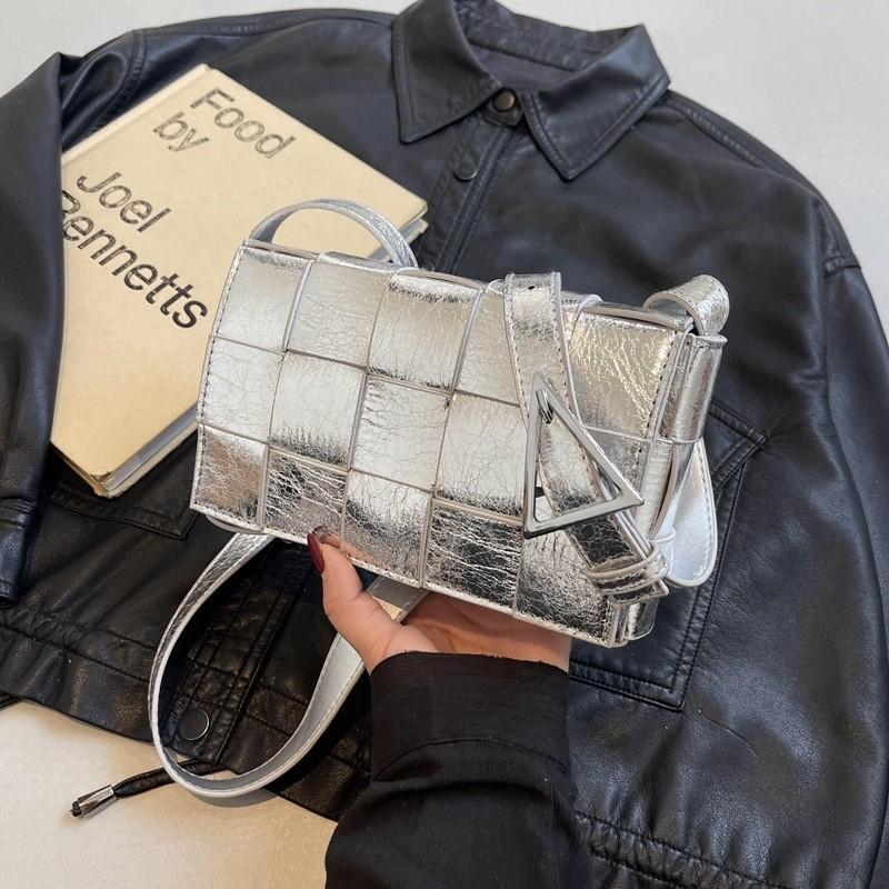 IELGY Женская универсальная серебряная сумка через плечо, плетеная маленькая квадратная сумка премиум-класса