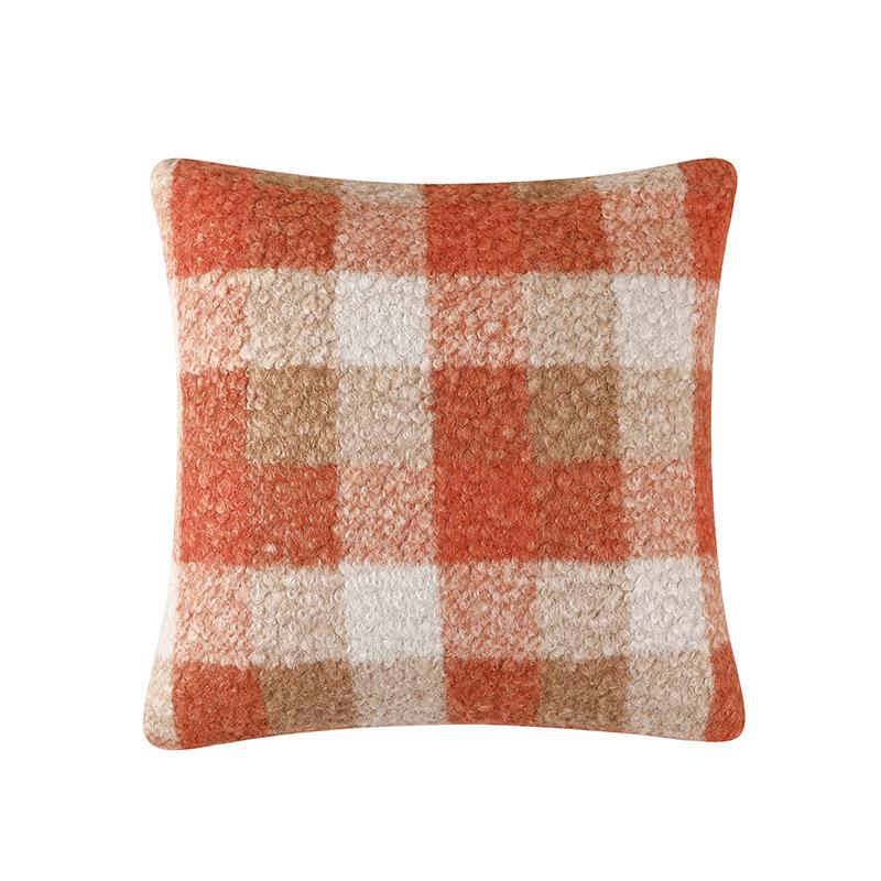 Funda para Cojín de Lana de Playa con Gradiente a Cuadros Naranja Marrón Cálido Decoración de Sala de Estar Dormitorio Cojín de Felpa