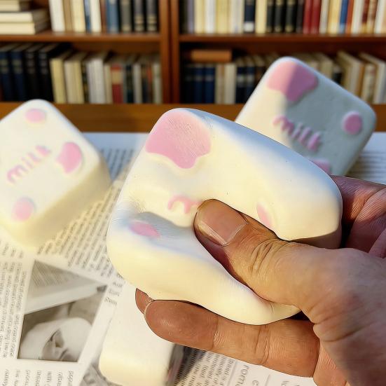 Fake Milk Brick Squeeze Toy Stress Relief Milk Pudding Sensory Toy Simulated Food Pinch Fidget Toy Decompression Gadget