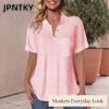 JPNTKY Women's Fashion Casual Solid Color Print POLO Neck Short Sleeve Blouses & Shirts