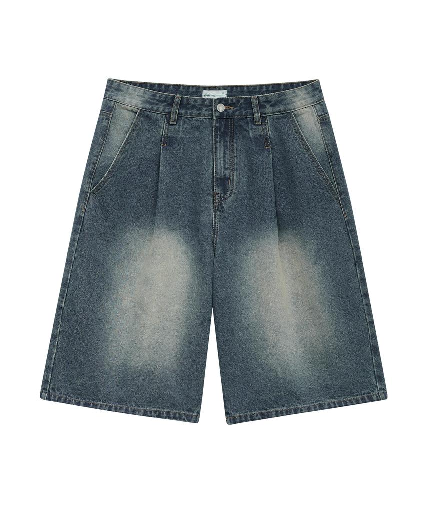 STANDARDERROR 87-Stan174 Heavy Washed Bermuda Denim Pants Deep Blue