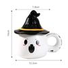 Ghost Pattern Ceramic Cup with Elf Hat Lid Halloween Theme Handmade Artwork Mug Halloween Themed Elf Decor Mug Ceramic Drinkware