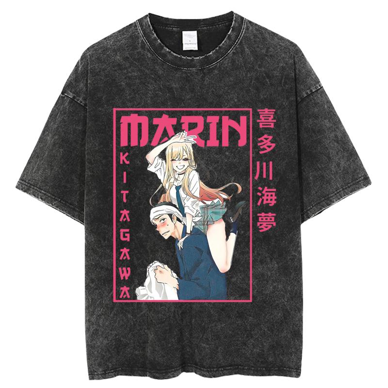 Hot Anime My Dress Up Darling Kitagawa Marin Printed Tshirt High Quality Washed Cotton T-shirts Harajuku Casual Tops Unisex