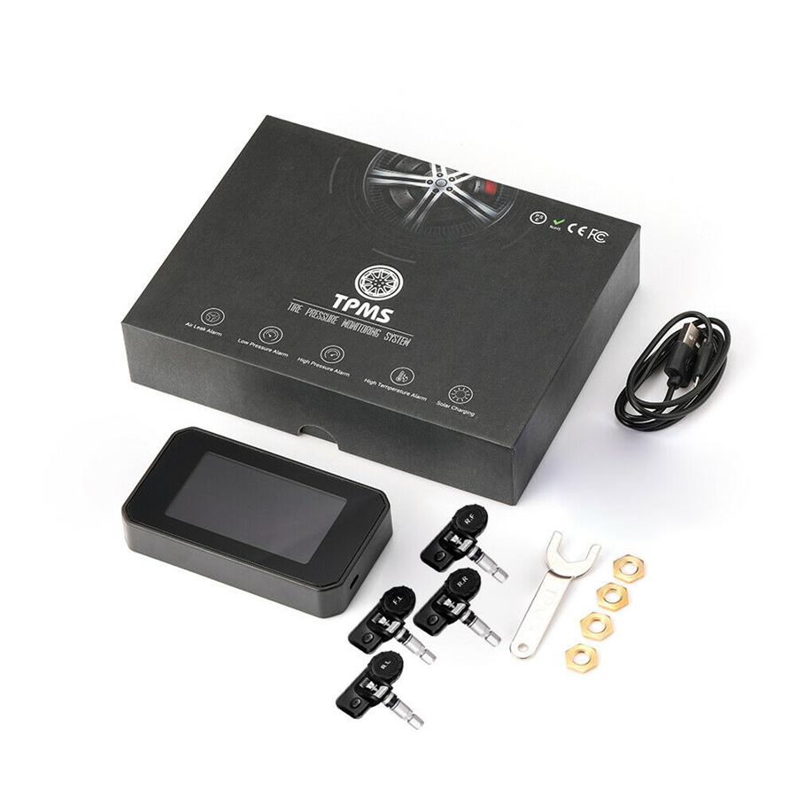 Wireless Car TPMS Tire Pressure Monitoring System Solar + USB Charging OBD2 Plug