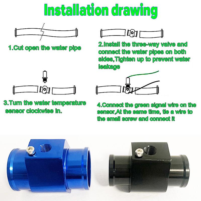 Car Modification Water Temperature Sensor Head Joint Sensor Radiator Adapter 1/8NPT Digital Water Temperature Gauge Voltmeter