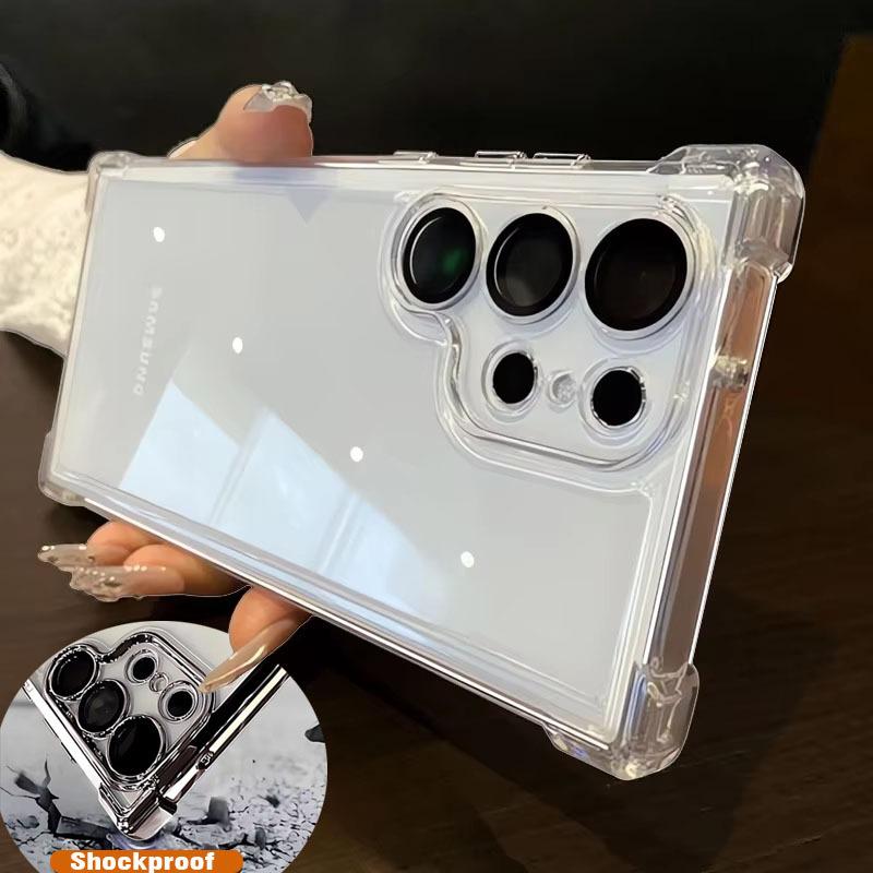 Suitable for Samsung A55 5G Four Corner Anti Falling Electroplating Transparent Mobile Phone Case A56 Simple Magnifying Glass A17 Hard Protection Case