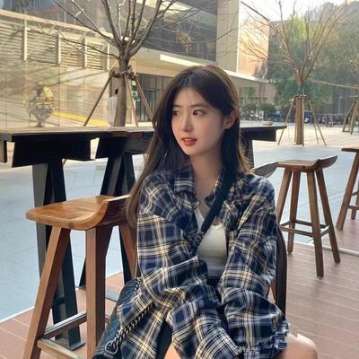 Women's Plaid Long Sleeve Korean Style Cardigan Shirt - Loose Retro Jacket for Spring and Autumn