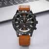 Men's Leather Strap Three-Eye Quartz Wristwatch - European & American Style, Fashionable & Handsome Design