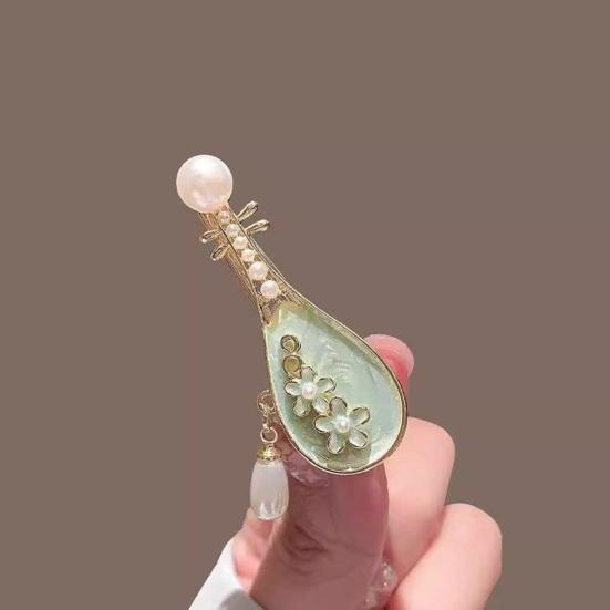 1/4Pcs Women Hair Clips Faux Pearl Decorations Floral Design Secure Fit Hair Pins Lute Shape Hairpins Formal Hairstyle Accessories
