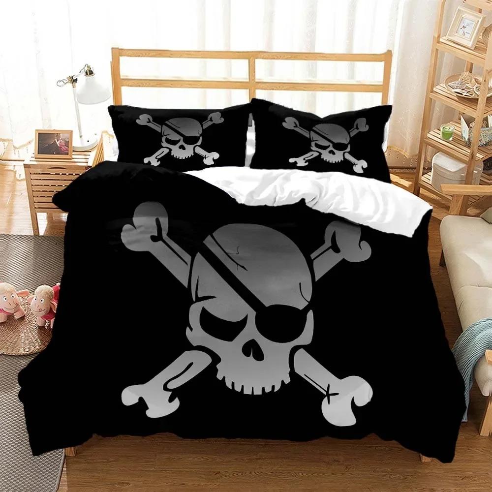 Skull Personalized Digital Printing Polyester Bedding Set For Boys And Girls Three Piece Comfortable Soft Couple Gift