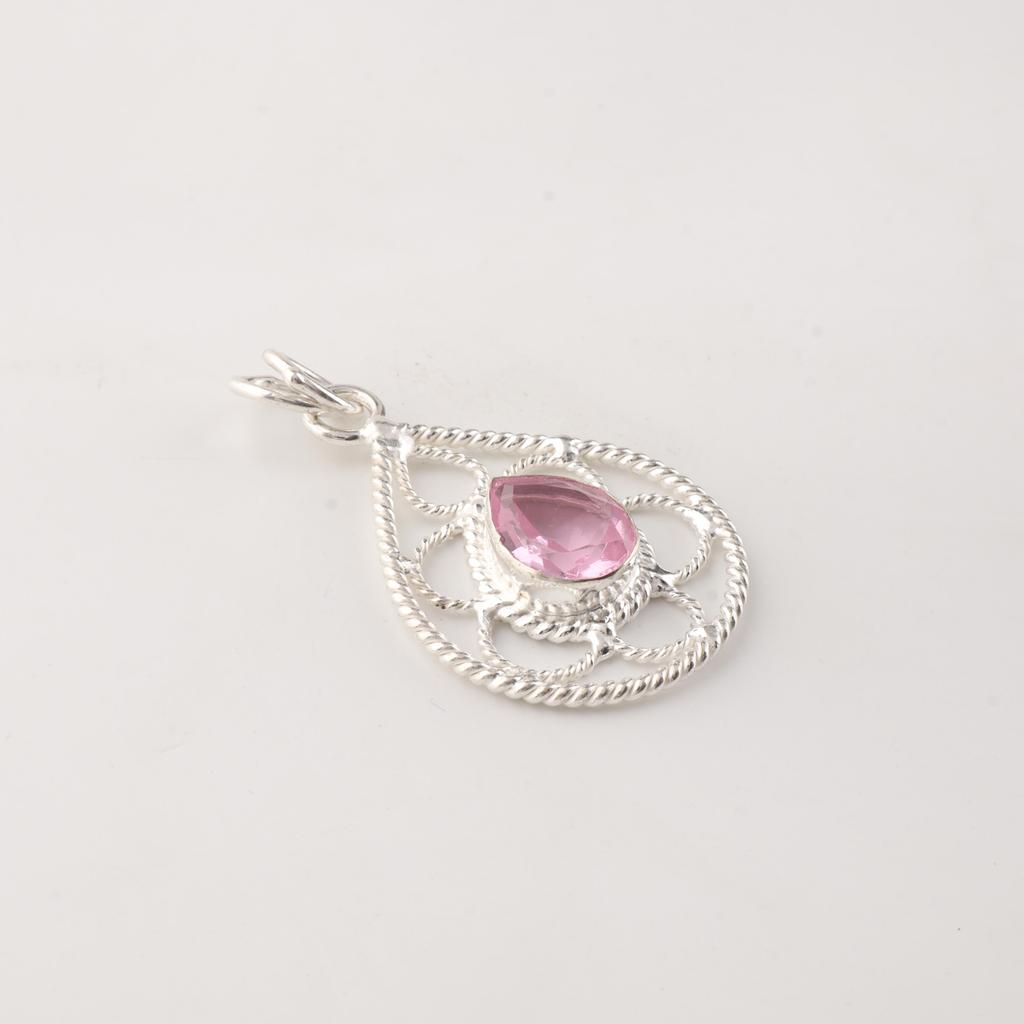 Morganite Gemstone 925 Sterling Silver Handcrafted Pretty Pendant 1.40" For Gift PP-19-11