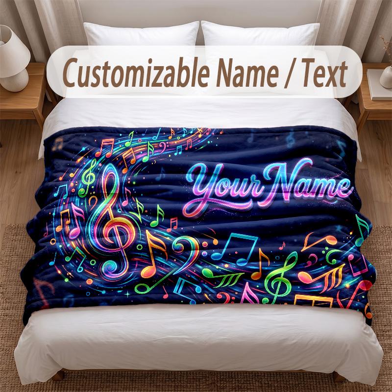 Music General Theme Soft Blanket Personalized Custom Name Text Print Warm Blanket Home Sofa Bedroom Decor