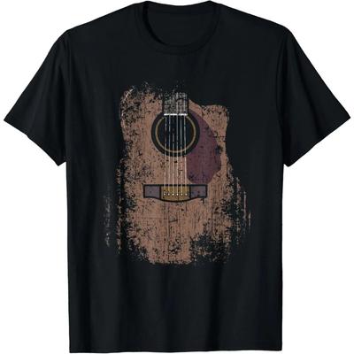 Distressed Acoustic Guitar Vintage Player Rock & Roll Music T-Shirt Cool Gift Unisex Summer Soft Tops Graphic T Shirt