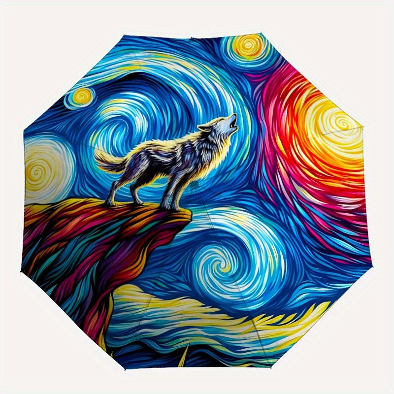 

1pc Wolf Howling Moon Automatic Open/close Folding Umbrella, Compact Portable Travel Umbrella,Durable Construction yy250814156