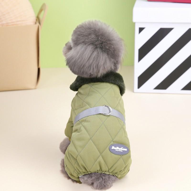 Warm Winter Dog Coat Teddy Bichon Frise - Quilted Cotton Jacket With Hood Leash Ring Four-Leg Design
