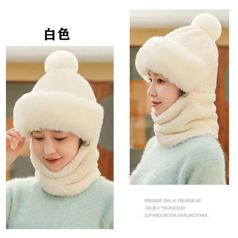 

Осенне-зимние шапки, женские бархатные для катания на открытом воздухе, ветрозащитная шапка, шарф, маска, интегрированная защита ушей, теплая шапка-пуловер, шапка, помпон.