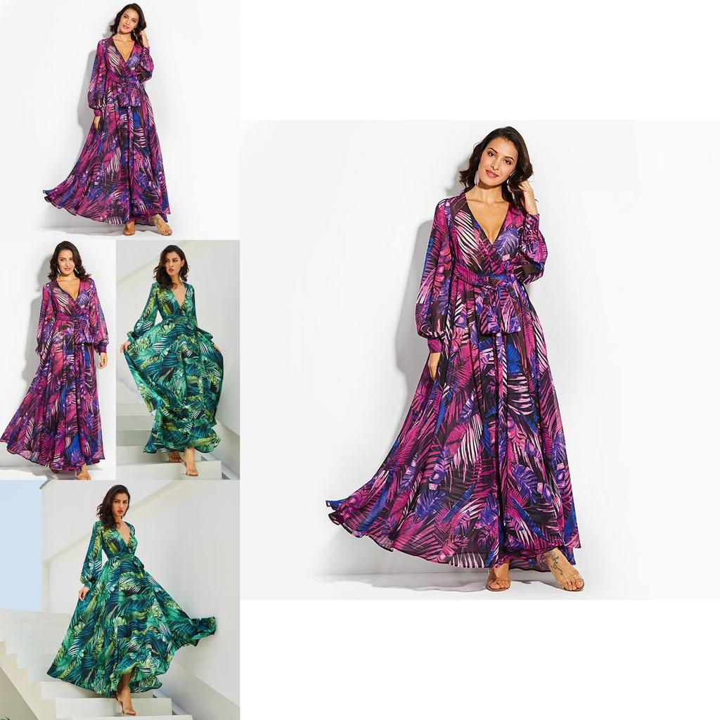Elegant Women Ladies Chiffon Boho Long Sleeve Maxi Dress For Evening Events