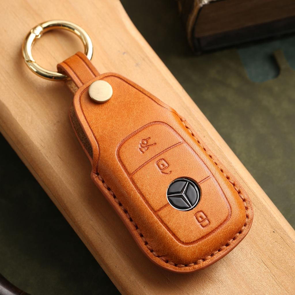 Customized key cover is suitable for Mercedes-Benz new E300L leather pure hand-stitched car key protection buckle