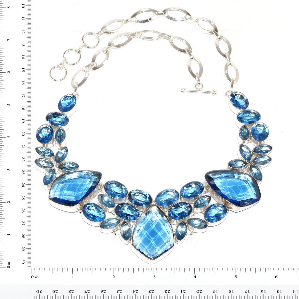 Colar de joias de prata com pedras preciosas de quartzo azul suíço Friends 16-18''