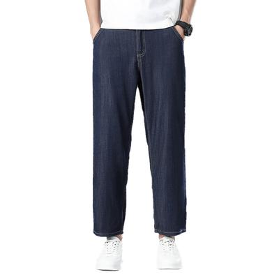 Lyocell Anti-fading High-end Wide-leg Jeans For Men, Loose Straight Stretch Stretch Summer Eight-nine-point Jeans