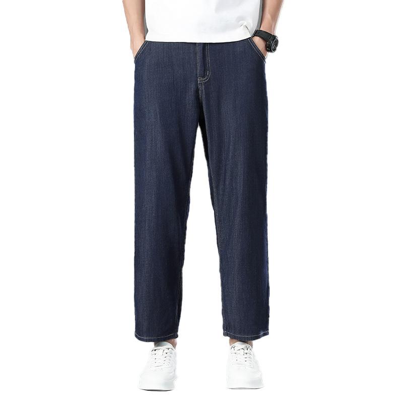 Lyocell Anti-fading High-end Wide-leg Jeans For Men, Loose Straight Stretch Stretch Summer Eight-nine-point Jeans