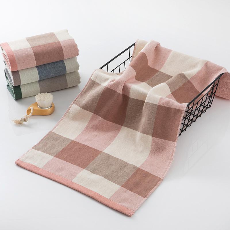 High-Quality Double-Sided Pure Cotton Gauze Face Towel - Absorbent Grid Design 34x75cm