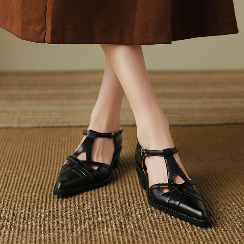 Fashion 2024 Summer Women Shoes Pointed Toe Chunky Heel Shoes for Women Med-Heel Women Sandals Giadiator