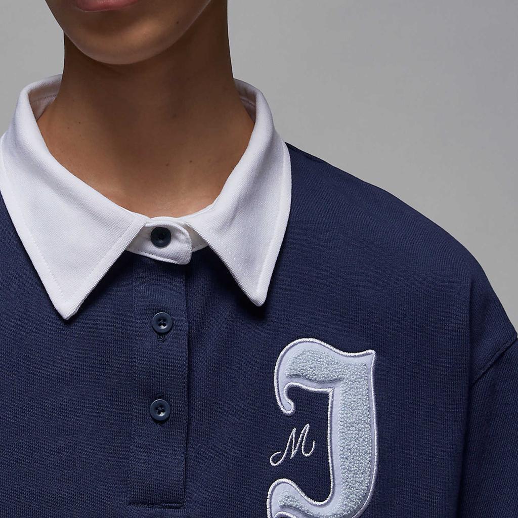 Jordan Comfortable Skin-Friendly Loose Long Sleeve Polo Shirt Women Tops Navy-Blue FV7183-410